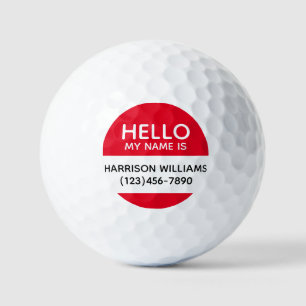 Balles De Golf Bonjour mon nom est rouge nom personnalisé informa