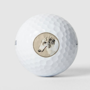 Balles De Golf Borzoi (Argent Brindle) Peinture Chien Art origina