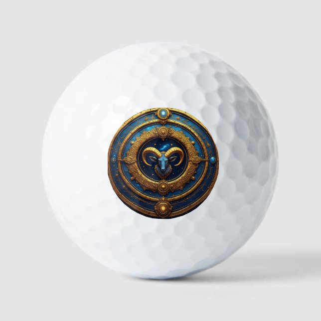 Balles De Golf Bouclier Zodiaque du Bélier Doré (Recto)
