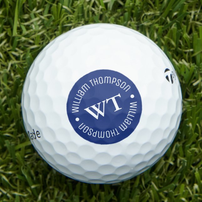 Balles De Golf Boule de golf avec nom ( monogramme cercle BLEU ) (Créateur téléchargé)