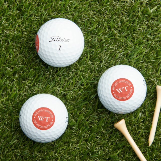 Balles De Golf Boule de golf avec nom ( monogramme orange-rouge ) (Herbe in situ)