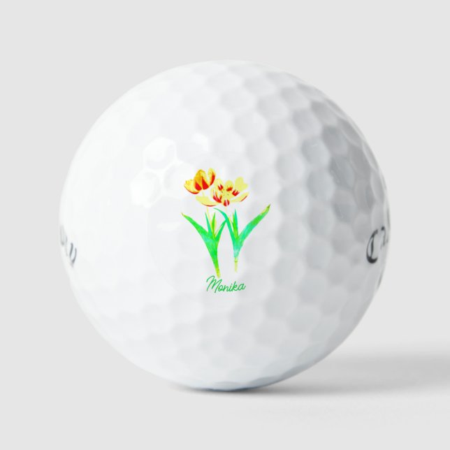 Balles De Golf Boule de golf des Tulipes Jaunes avec texte (Recto)