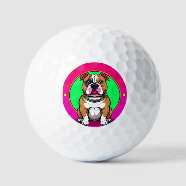 Balles De Golf Bouledogue anglais sur un fond vibrant (Recto)