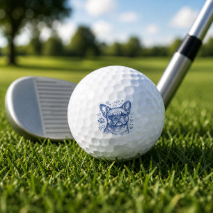 Balles De Golf Bouledogue français bleu doodle ligne art frenchie