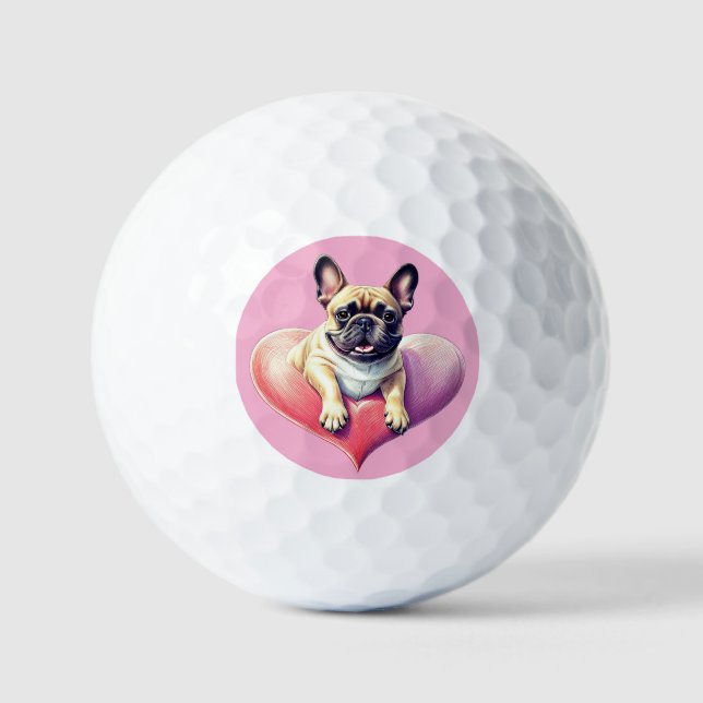 Balles De Golf Bouledogue français coeur fête des mères (Recto)
