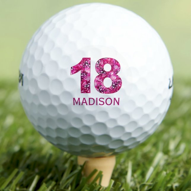 Balles De Golf Boules de golf 18 ans modernes 18 initiales roses (Créateur téléchargé)
