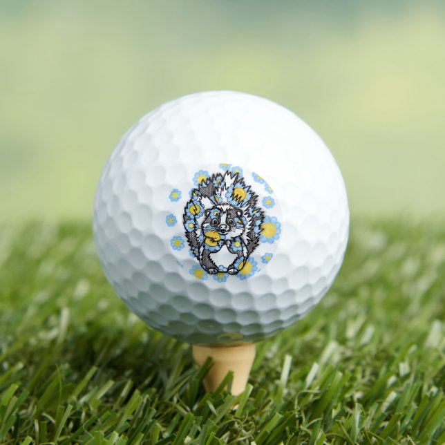 Balles De Golf Boules de golf Fleur Bleue et Moufette Mignonne (T-shirt Insitu)