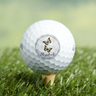 Balles De Golf Boules de golf florales de papillon d'or