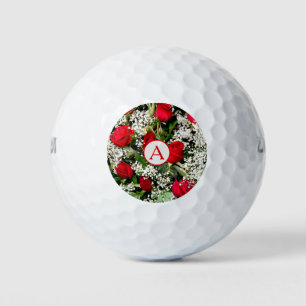 Balles De Golf Bouquet de roses rouges moderne avec monogramme