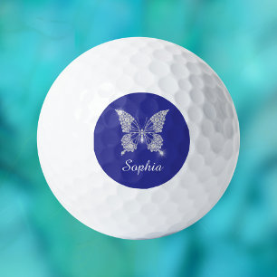 Balles De Golf Bouton Diamant Blanc, Nom du script, Bleu Profond