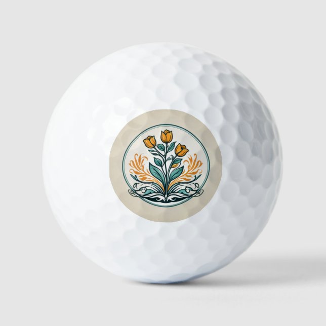 Balles De Golf Bouton Floral orange (Recto)