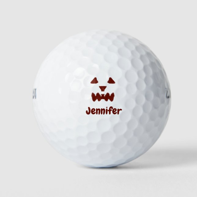 Balles De Golf Brown Halloween effrayant visage chute ajouter nom (Devant)