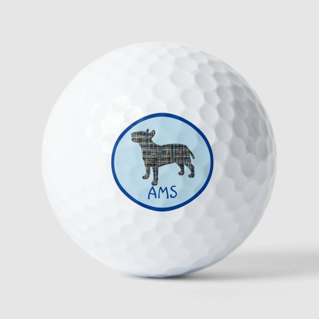 Balles De Golf Bull Terrier Chien Silhouette Monogramme Grille Bl (Recto)
