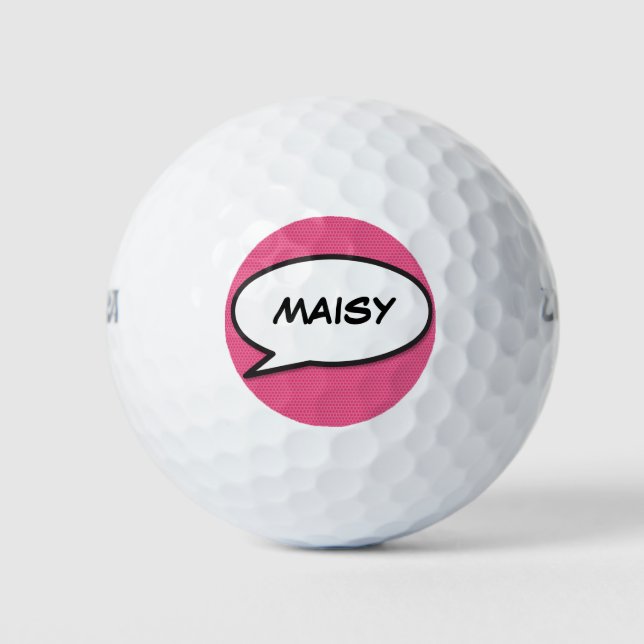 Balles De Golf Bulle de discours de nom personnalisé Rose (Devant)