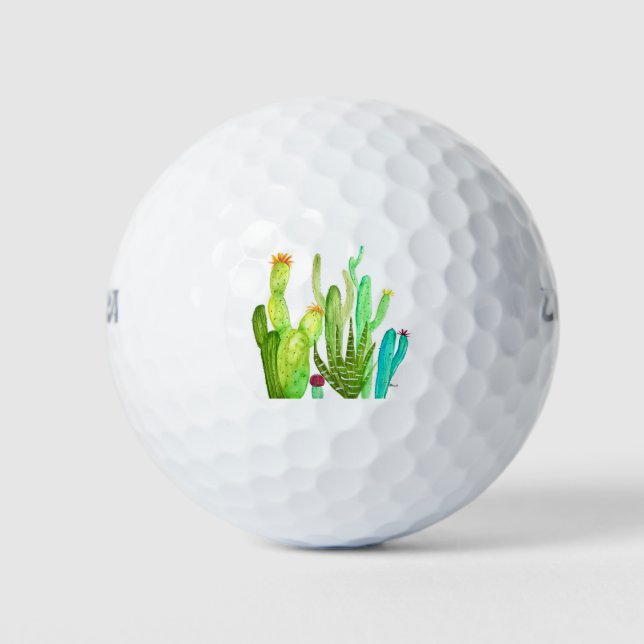 Balles De Golf Cactus vert Cactus succulent plante aquarelle (Devant)