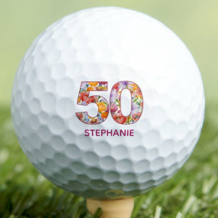 Balles De Golf Cadeau 50e anniversaire Nombre floral - 50 ans de