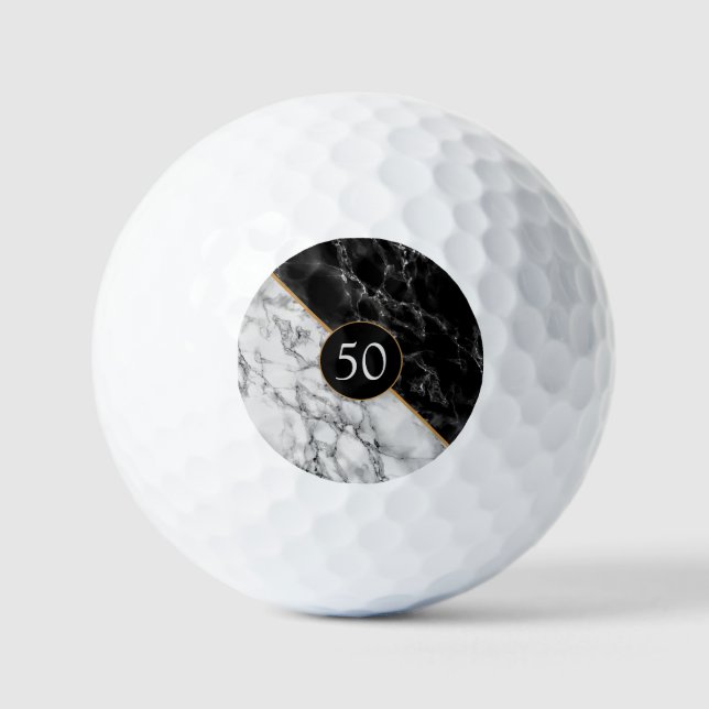 Balles De Golf Cadeaux de golf Balls Black White Marble (Recto)