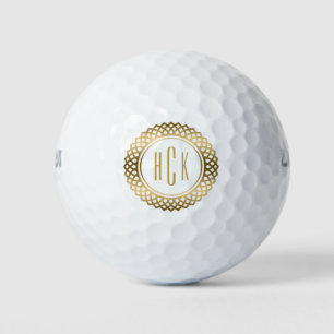 Balles De Golf Cadre Cercle Or Et Blanc Monographié