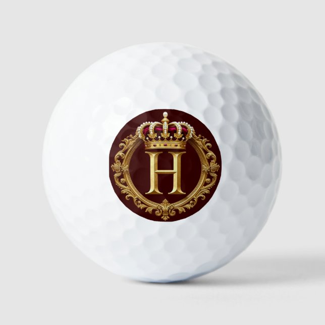 Balles De Golf Cadre doré luxueux avec monogramme couronné (Recto)