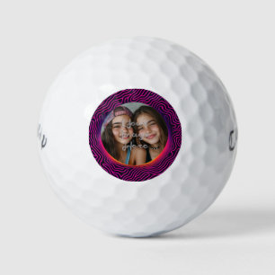 Balles De Golf Cadre photo personnalisé Neon Vaporwave Swirl