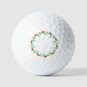 Balles De Golf Cadre rond floral avec fleurs de rose jaune et rou