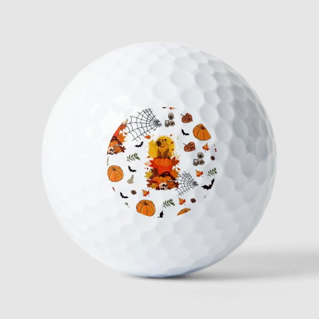 Balles De Golf Capybara Halloween. Citrouille sorcier. (Recto)