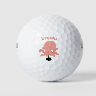Balles De Golf Caricature de bébé pieuvre rose mignonne humour