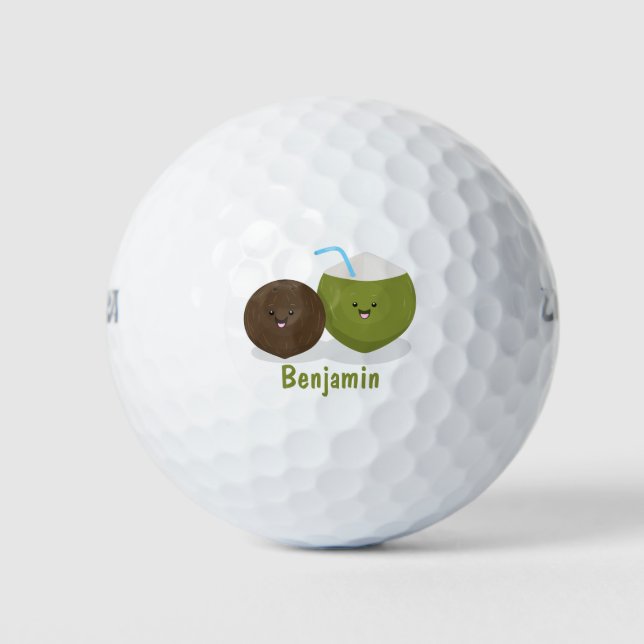 Balles De Golf Caricature de noix de coco kawaii joyeux (Devant)