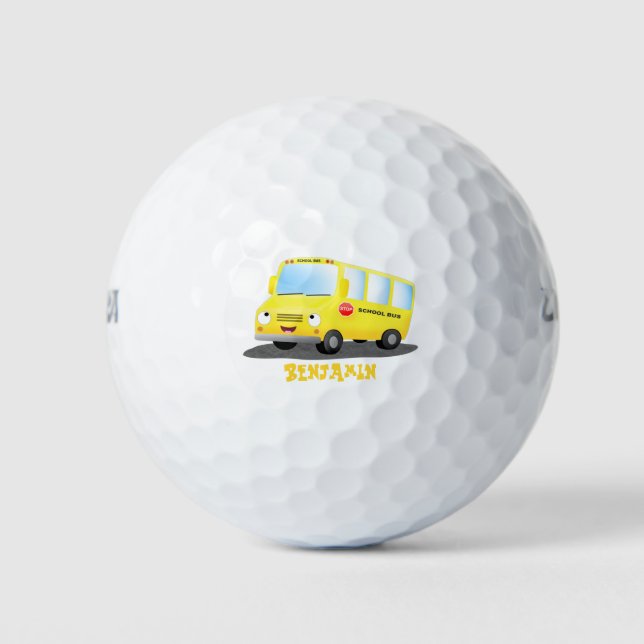 Balles De Golf Caricature du bus scolaire jaune joyeux (Devant)