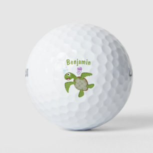 Balles De Golf Caricature joyeuse de tortue de mer verte mignonne