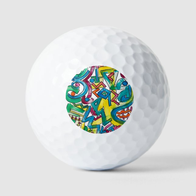 Balles De Golf Carnaval - Art Abstrait Peint à la Main (Recto)