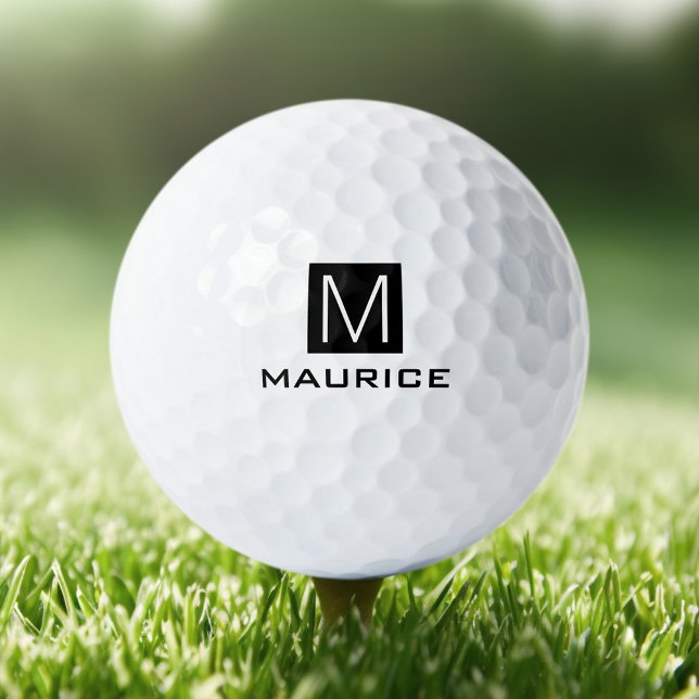Balles De Golf Carré noir monogramme masculin moderne (Modern masculine monogram black square golf balls)