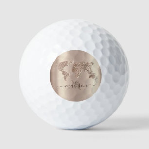 Balles De Golf Carte du Monde Voyage Monogramme Pailleté