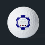 Balles De Golf Casino Poker Chip dans Marine Bleu et Blanc Annive<br><div class="desc">Ces balles de golf personnalisées blanches et bleu marine feraient un cadeau parfait pour le garçon d'anniversaire, ou, pour toute la fête à utiliser pendant une journée au golf! Personnalisez votre design avec votre nom et votre date de naissance # en noir dans le centre, et texte supplémentaire en bleu...</div>