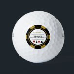 Balles De Golf Casino Poker Chip en or noir et blanc Anniversaire<br><div class="desc">Ces balles de golf personnalisées sur le thème de la puce de poker ferait un cadeau parfait pour le poker jouant garçon d'anniversaire, ou, pour toute la fête d'anniversaire à utiliser pendant une journée au golf! Personnalisez votre design avec votre nom et votre date de naissance # en noir au...</div>