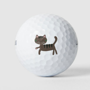 Balles De Golf Cat Cartoon Funny Brown Stripes Pet