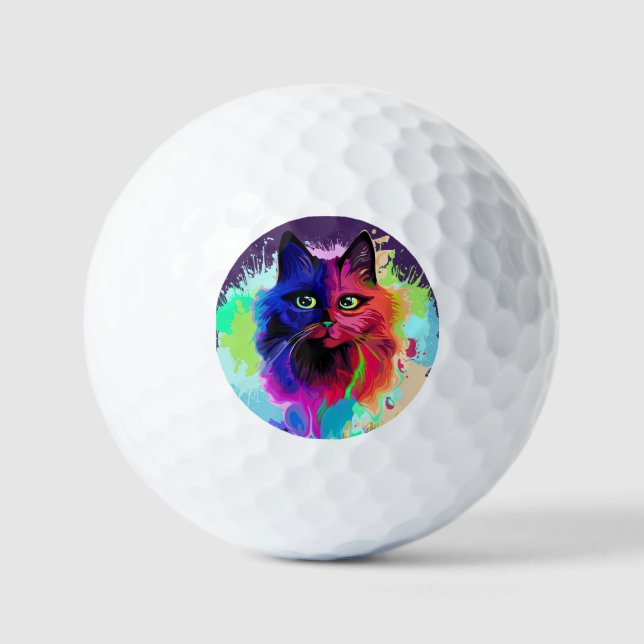 Balles De Golf Cat Trippy Psychedelic Pop Art (Recto)