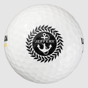Balles De Golf Cercle floral noir et blanc et Ancre nautique