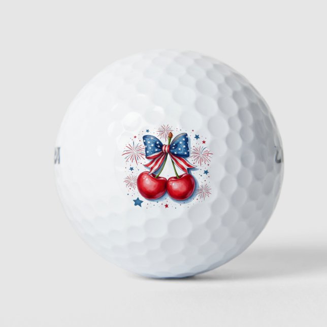 Balles De Golf Cerises avec Coquette Bow 4 juillet Américain (Devant)