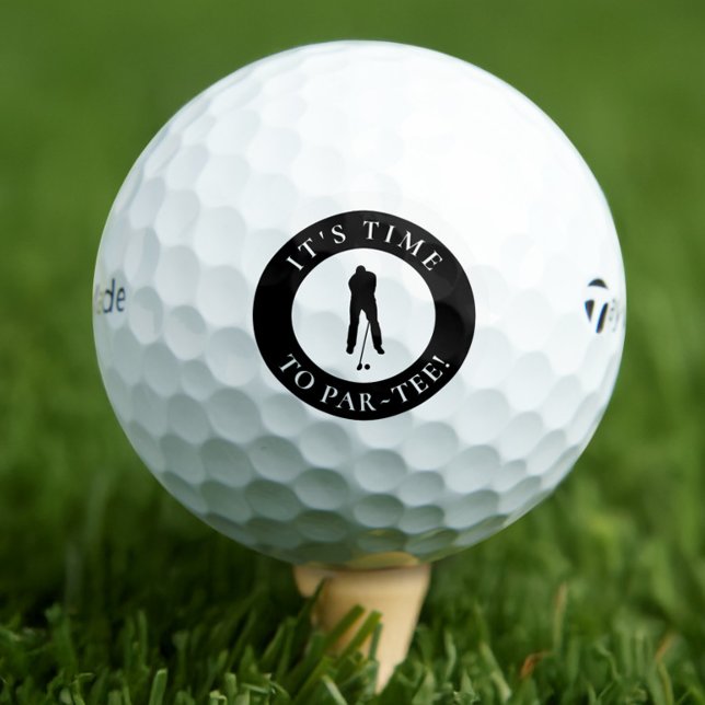 Balles De Golf C'est temps de Par-Tee  Monogramme drôle pour lui (“It’s Time to Par-Tee!” black and white golf ball with bold golfer silhouette—funny & gift-ready.)