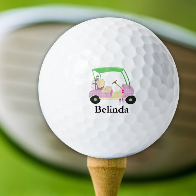 Balles De Golf Chariot de golf glamour rose avec nom (Créateur téléchargé)