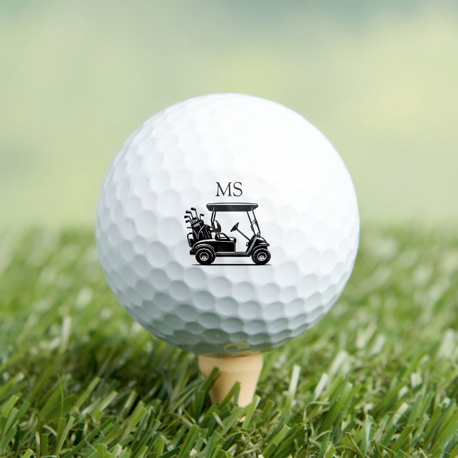Balles De Golf Chariot de golf noir et blanc avec initiales (Créateur téléchargé)