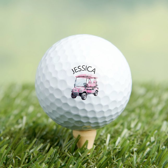 Balles De Golf Chariot de golf rose avec nom (Créateur téléchargé)