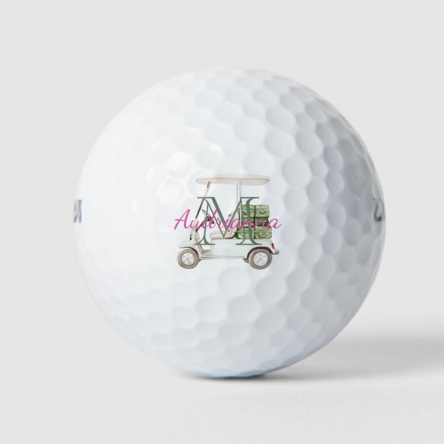 Balles De Golf Chariot de Golf Vert Blanc Monogramme (Devant)