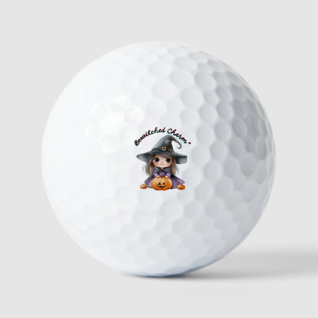 Balles De Golf Charming Witch Girl Halloween Décor avec Citrouill (Recto)