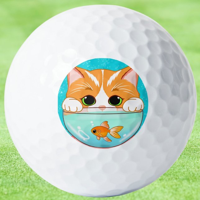 Balles De Golf Chat adorable regardant dans un aquarium (Créateur téléchargé)
