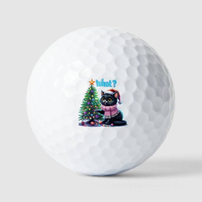 Balles De Golf Chat de Noël amusant Avec Sticker Arbre (Recto)