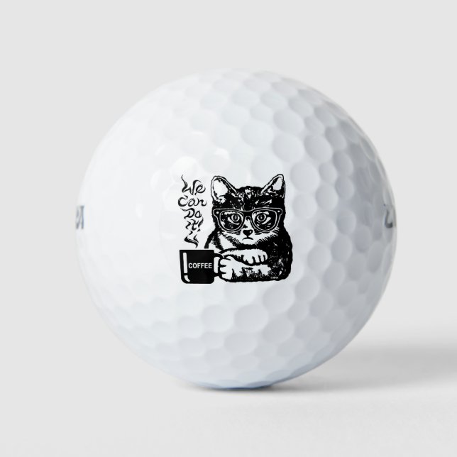 Balles De Golf Chat drôle motivé par le café (Devant)