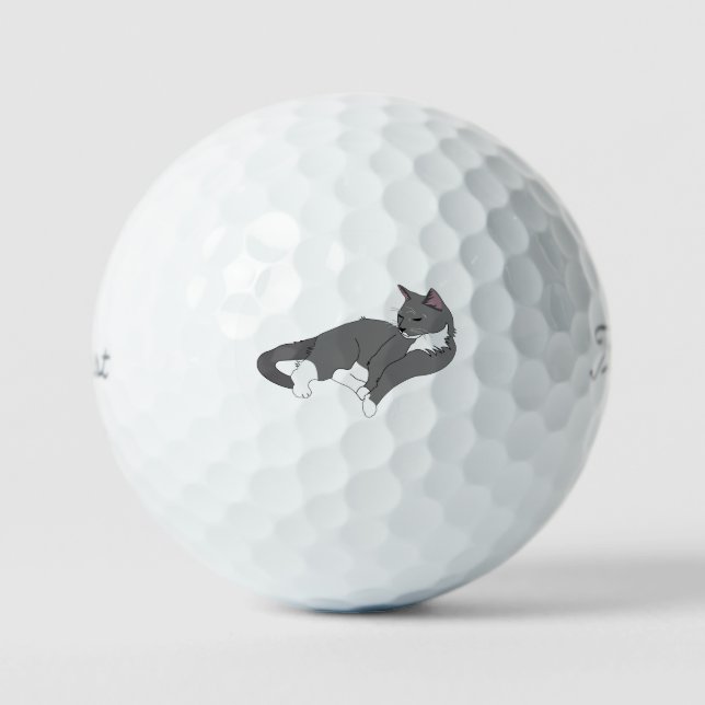 Balles De Golf Chat gris et blanc Tuxedo (Recto)