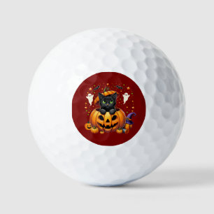 Balles De Golf Chat noir adorable en Citrouille - saison Éffrayan